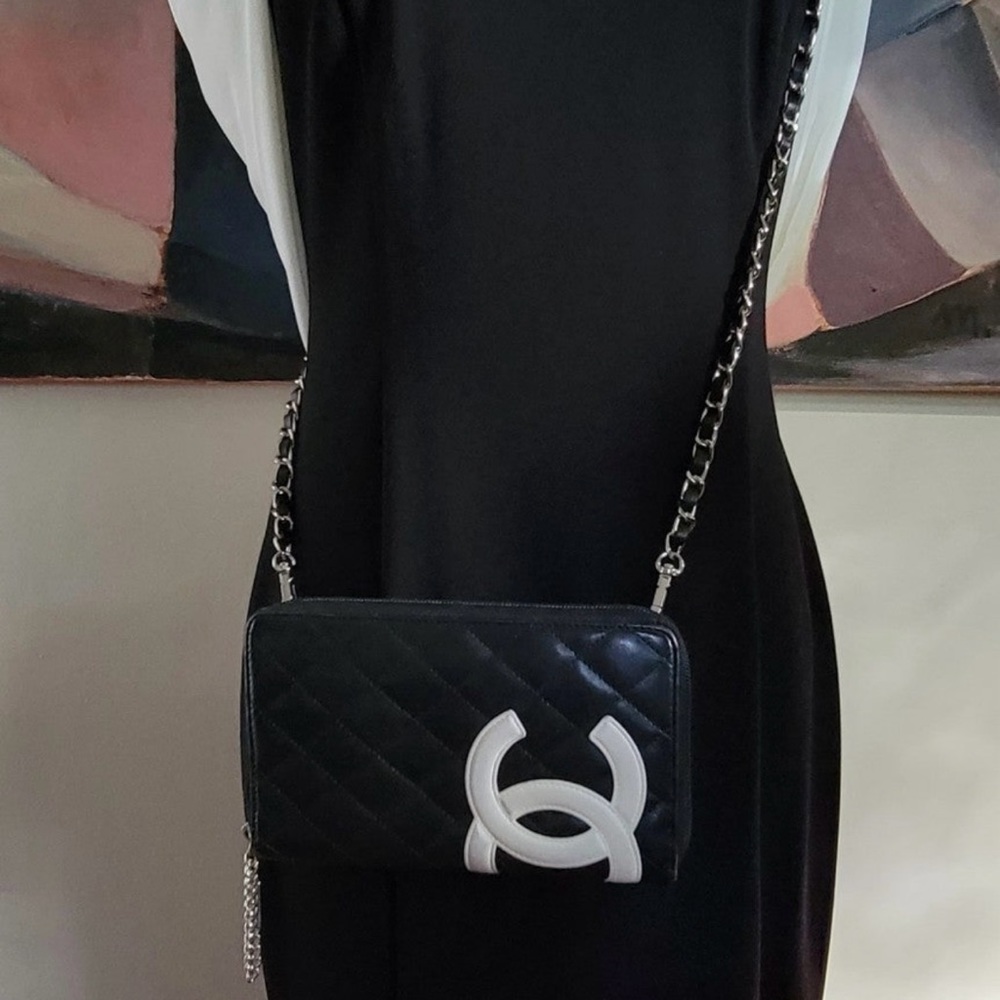 CHANEL Black Calfskin Cambon Zip Around Organizer Wallet